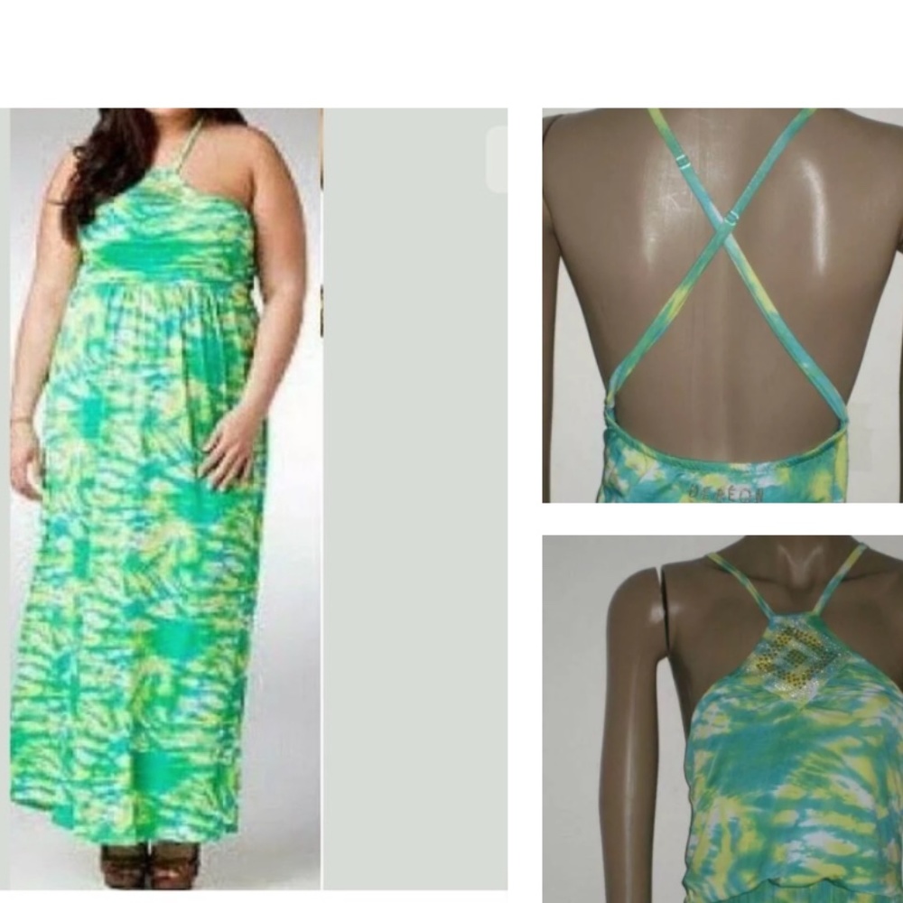 DEREON Maxi  printed Tye dye Rhinestone MAXI open back dress 3X 22 24